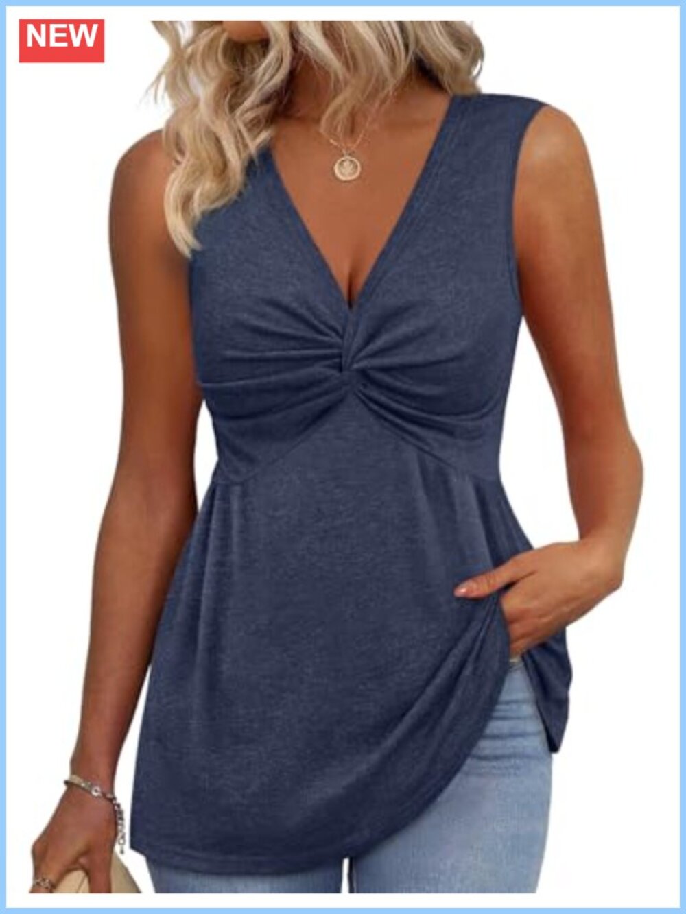 Womens Twist Front Babydoll Tank Top V Neck Sleeveless Peplum Ruffled Cami